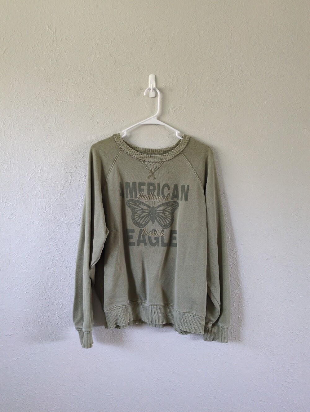 American Eagle Outfitters Olive Green Graphic Crewneck Sweatshirt